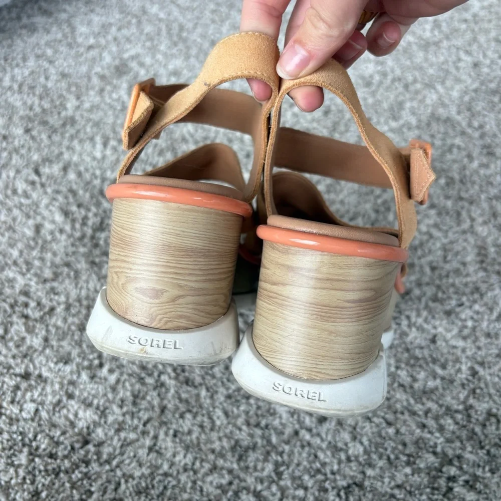Sorel Women's Joanie III Ankle Strap Wedge Platform Sandals Beige/Orange Size 10